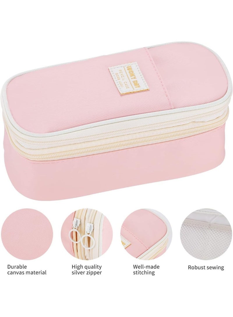 CLENEA Big Pencil Case, Large Capacity Pencil Bag with Zipper, Pencil Pouch for Girls Boys Kids Adults Stationery, Pencil Pen Case Organizer for School Office Pink - Image 2